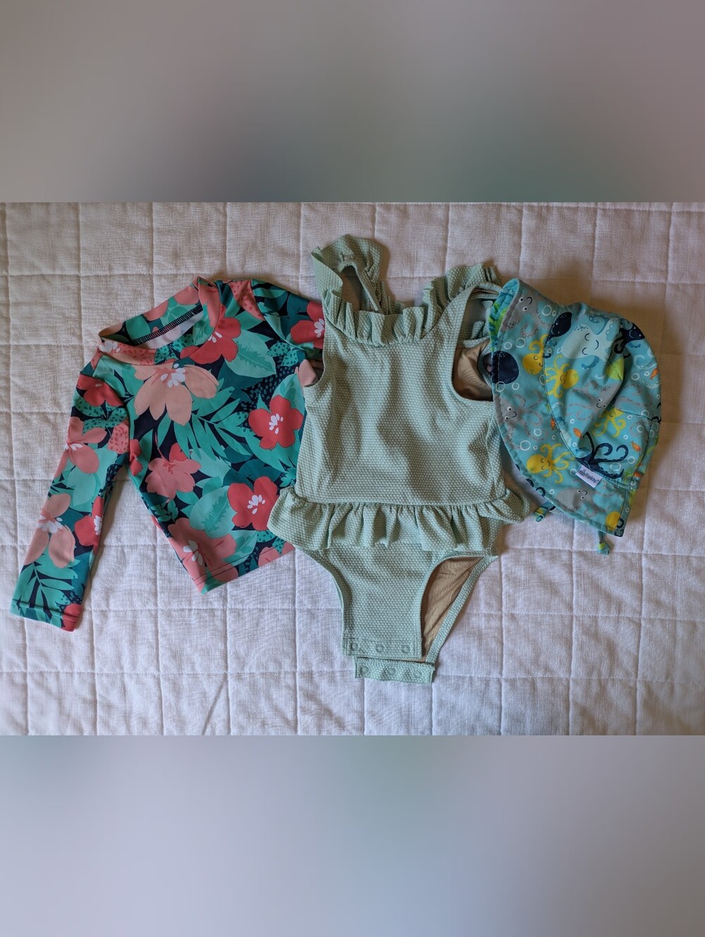 Summer Bundle of 3 - Baby Swimsuit, Floral Rash Guard & Sun Hat